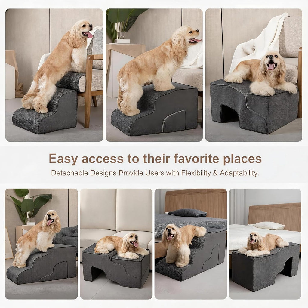 Dog Stairs for Bed with Tunnel, 5-Step Dog Steps for Small Dogs and Cats, Non-Slip Indoor Pet Stair for Couch