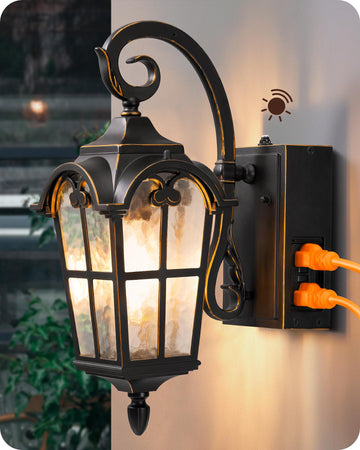 Dusk to Dawn Outdoor Wall Light GFCI Outlet Black Waterproof