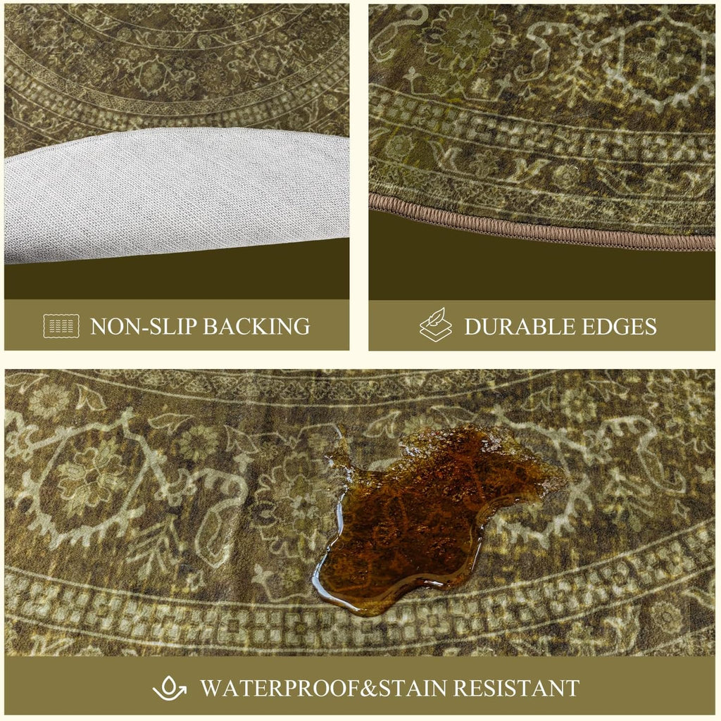 Oval Rug - Washable Ultra-Thin Carpet Dark Olive Green
