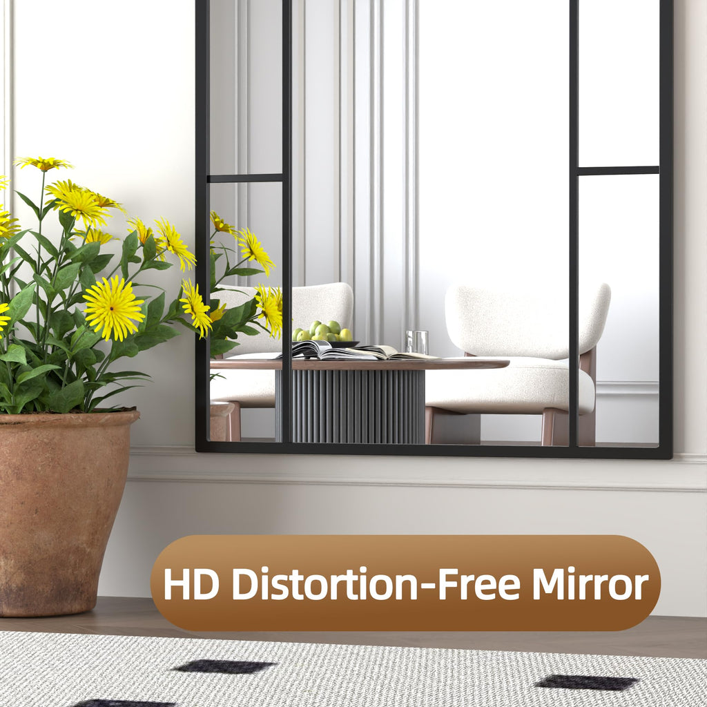 Arched Full Length Mirror, 56"x22" Large Window Floor Mirror, Farmhouse Pane Mirrors with Metal Framed, Full Body