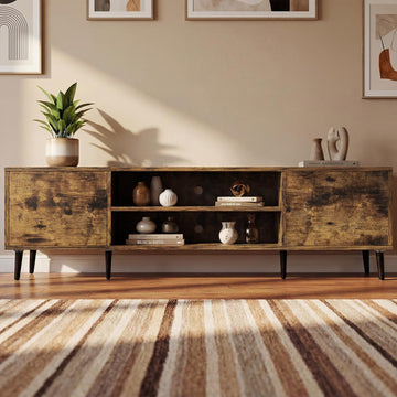 Mid-Century Modern TV Stand with Storage, 63 Inch, Rustic Brown