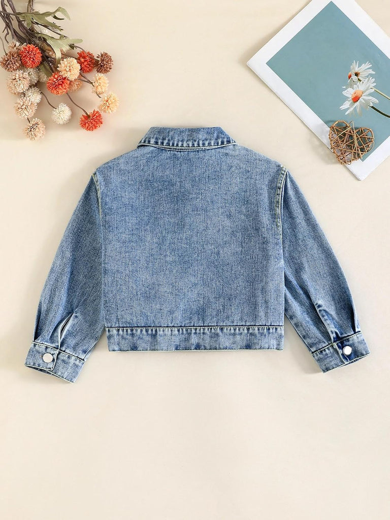 Girls Denim Jacket Heart Ripped Button Down Jean Outerwear