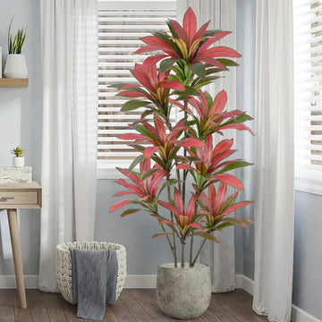 Artificial Red Dracaena Tree 6FT with 132 Leaves & White Planter