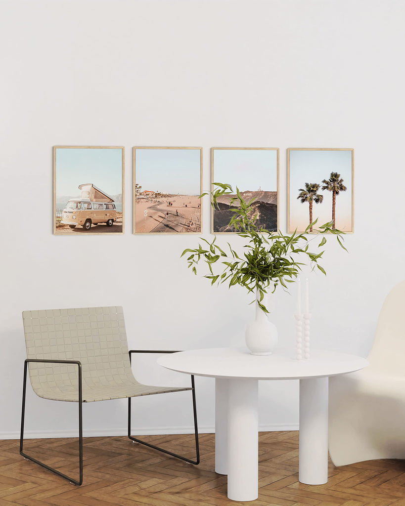 Beach Decor and Art Prints - Set of 4 Coastal Wall Art, Nautical Beach Posters, or Bedroom (Beige Frame, 8x10)