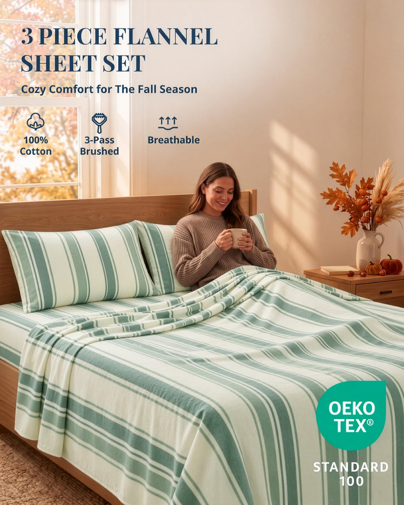 Flannel Sheet Set Twin 100% Cotton - Warm & Cozy - Stripe
