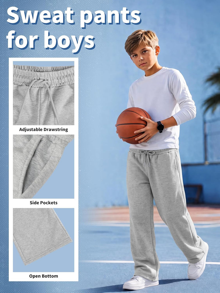 Boys Baggy Sweatpants Kids Straight Wide Leg Open Bottom Pants