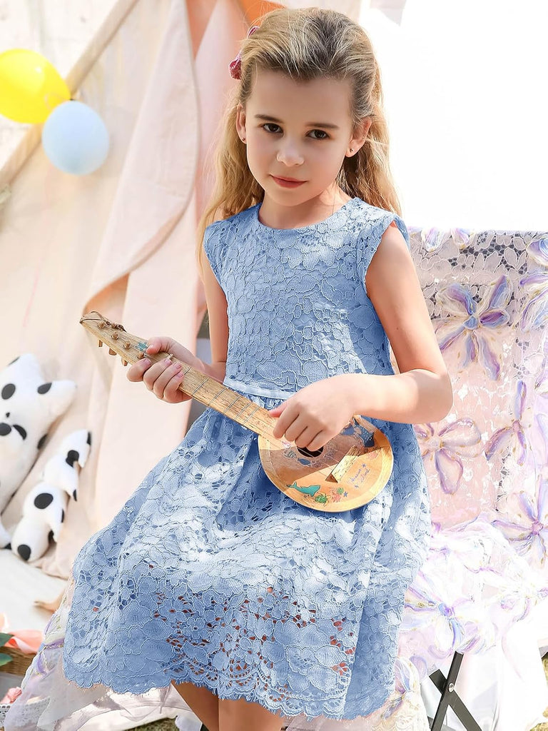 Girls & Toddlers Sleeveless A-Line Lace Flower Girl Dress Birthday Party Wedding Dress with Beaded Bowknot 2