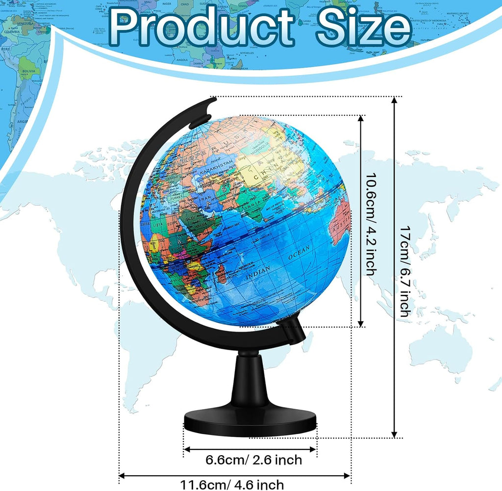 World Globe for Kid 4.6'' Earth Globes with Black Stand - Set of 6