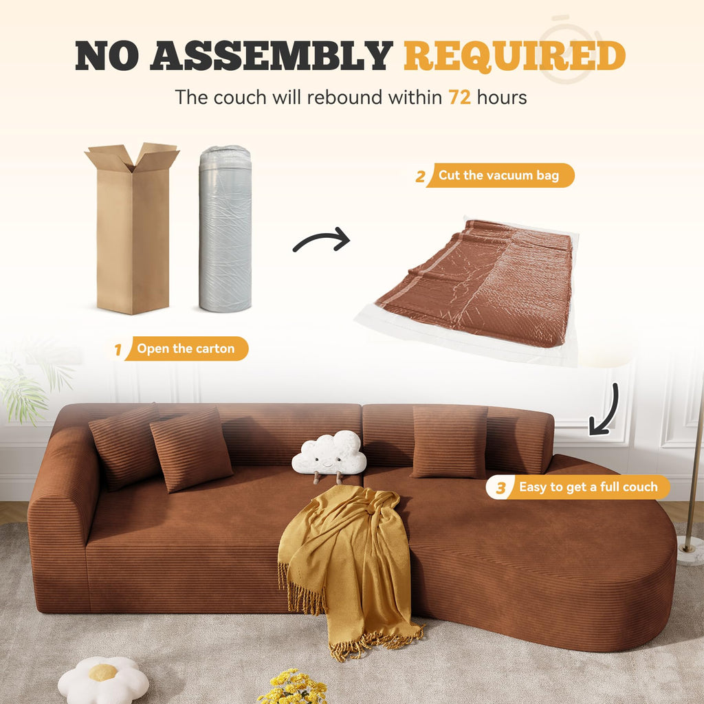 126" Oversized Cloud Curved Couch, Modern Modular Sectional with Deep Seat, Upholstered Boneless Couches, No