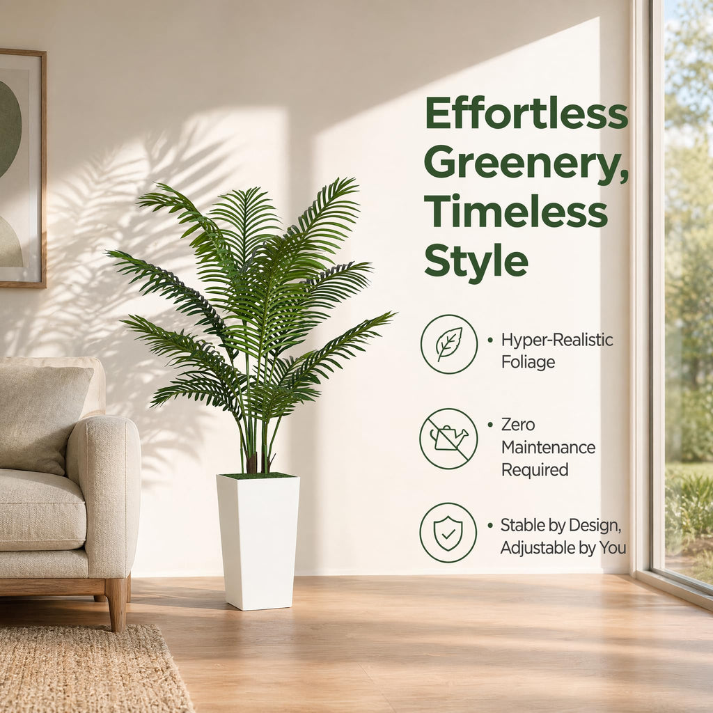 5FT Fake Palm Tree with Tall White Planter, Realistic Artificial Plants Indoor Decor, Office and Living Room