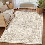 3x5 Washable Neutral Area Rug Beige Vintage Entryway Office Carpet Non-Slip Soft Low Pile Farmhouse 