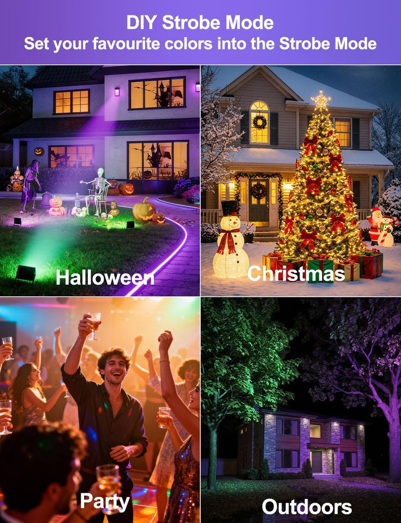 RGB Led Flood Light 50W, Outdoor Color Changing DIY Customized Strobe Mode, Stage Landscape Lighting,Floodlights 12
