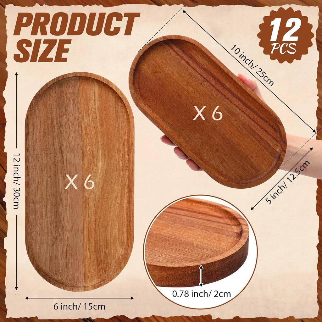 12 Pcs Wood Serving Trays 10 and 12 Inch Charcuterie Boards Oval Wooden Plates Serving Platter Cheese Dinner Plates