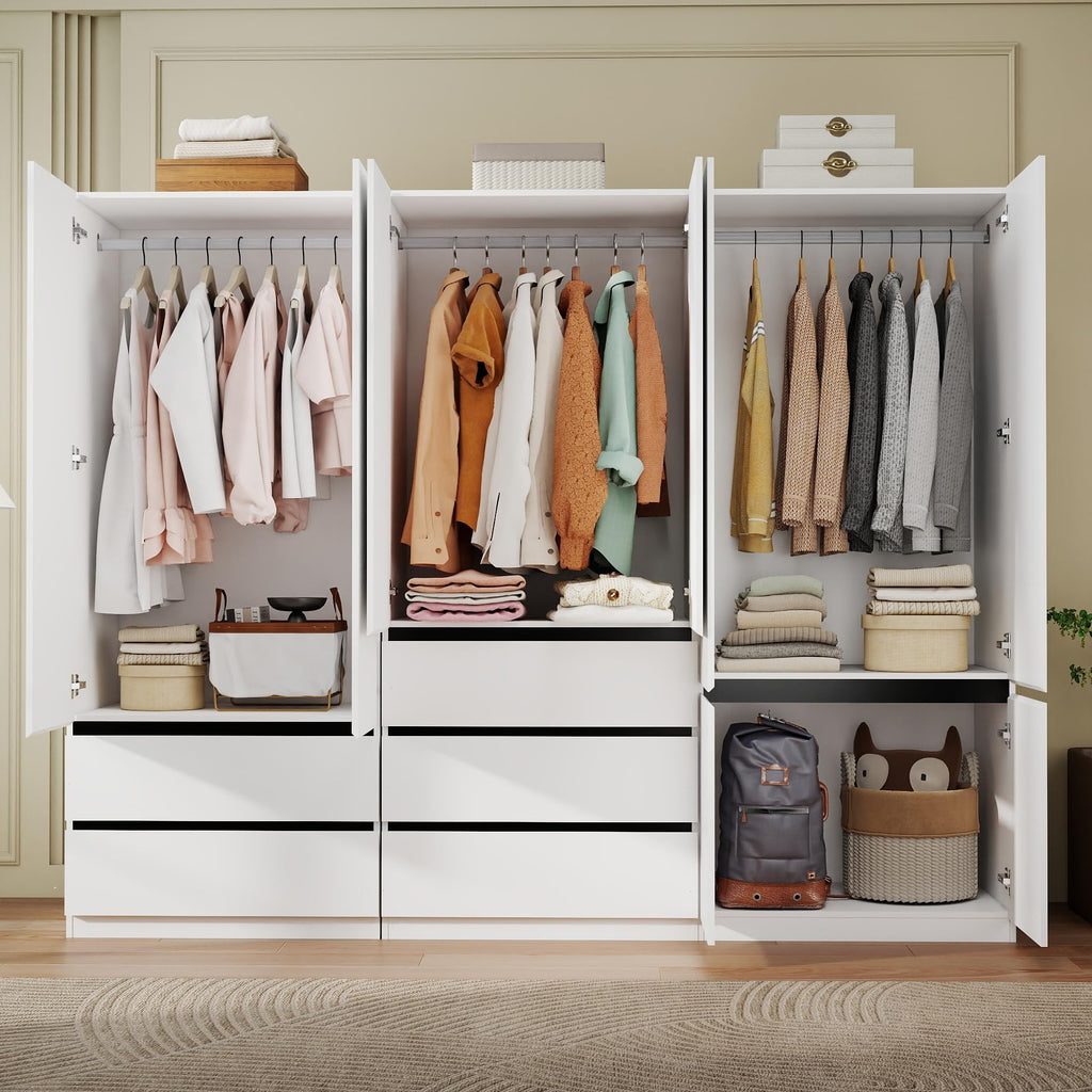 White Armoire Wardrobe Closet with 5 Drawers, 75" Tall x 95" Wide