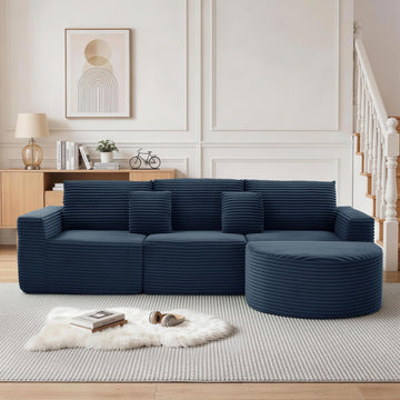 110" L-Shaped Modular Sectional Sofa with Chaise, Fluffy Corduroy Cloud Sectional Couch with Deep Seat & Side