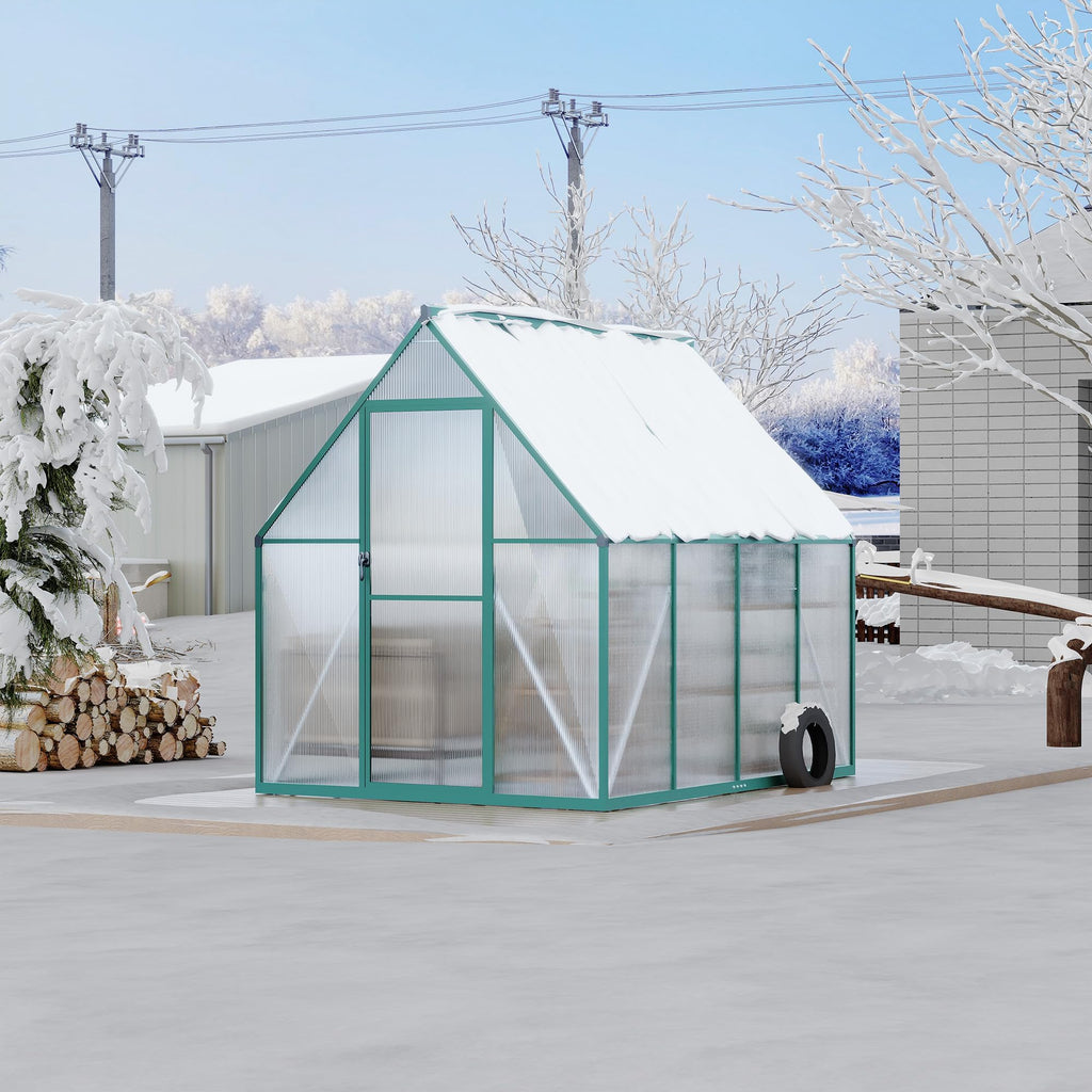 6x7 FT Outdoor Greenhouse, Polycarbonate Greenhouse with Roof Vent and Ground Nails, Aluminum Large Walk-in Green