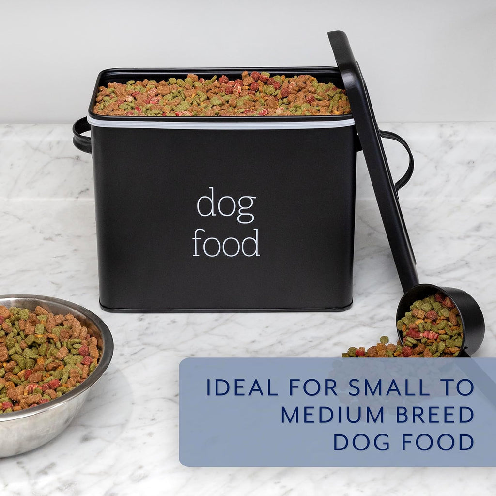 Retro Dog Food Canister (Black); Modern Farmhouse Style Storage Bin for Pet Food