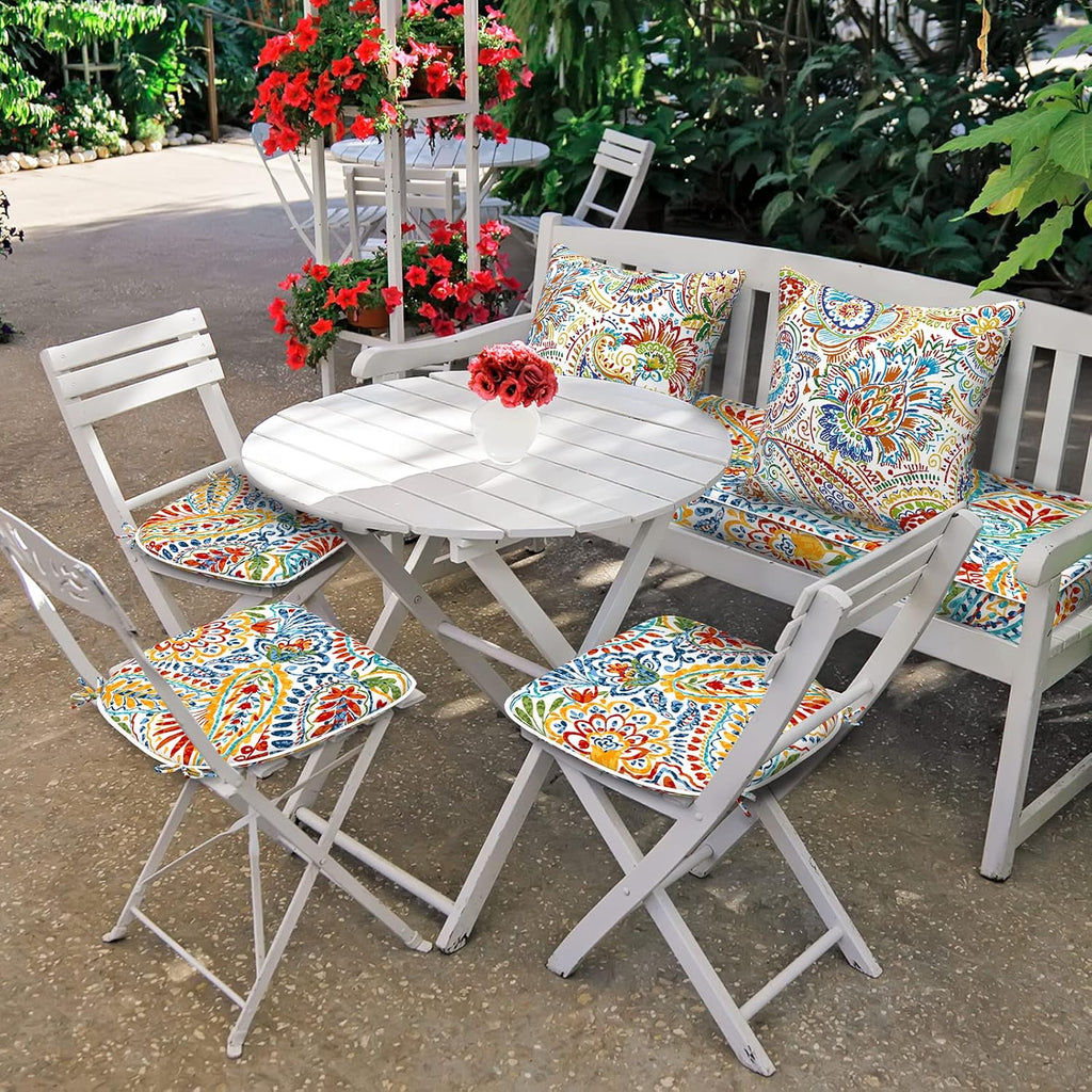 Set of 4 Outdoor Chair Cushions with Ties,Water Repellent Patio Chair Pads 17"x 16" for Outdoor Furniture,Round