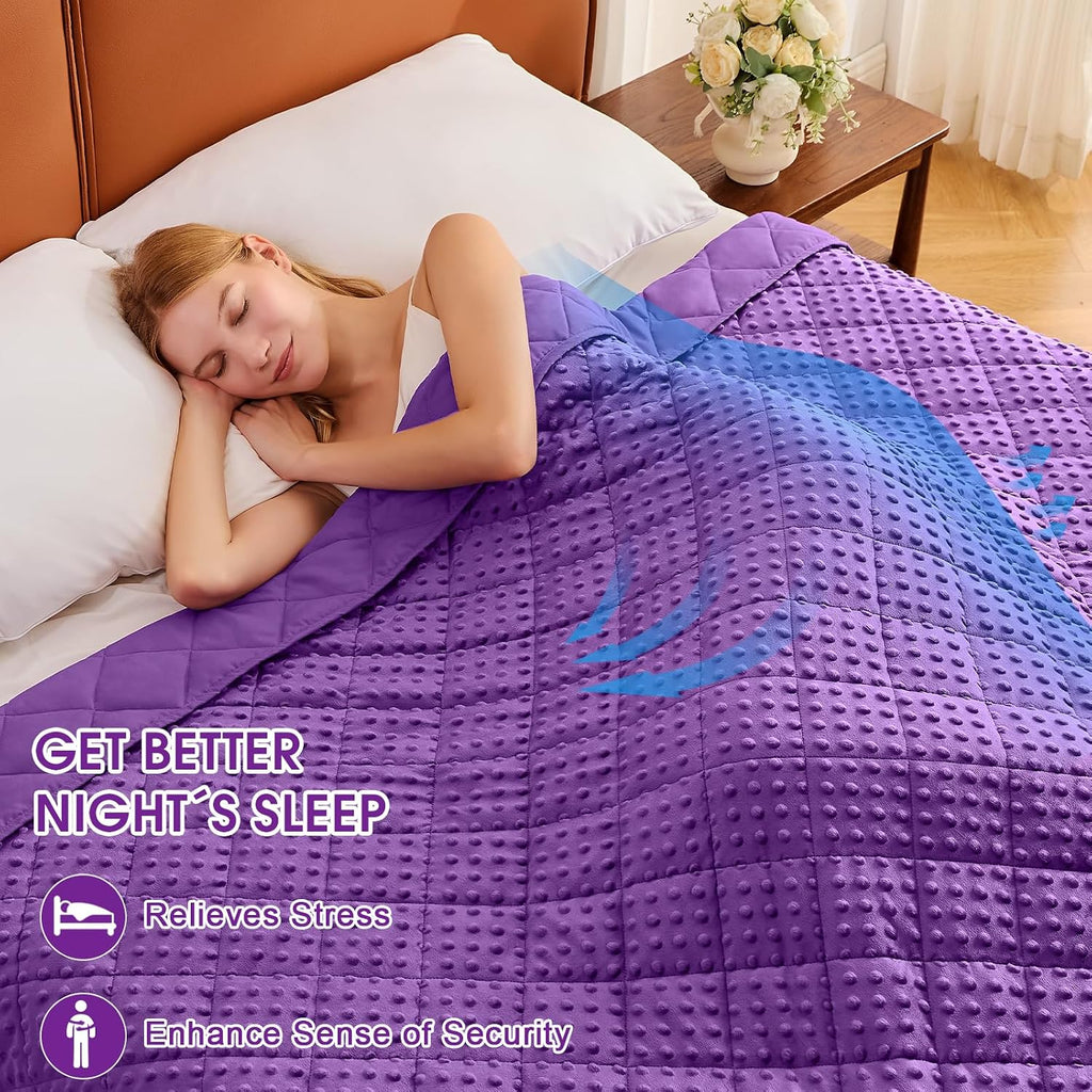 Purple Weighted Blanket for Adults 15lbs, 48"x72", Twin Full Size Cooling Minky Heavy Throw Blanket for 140-160lbs