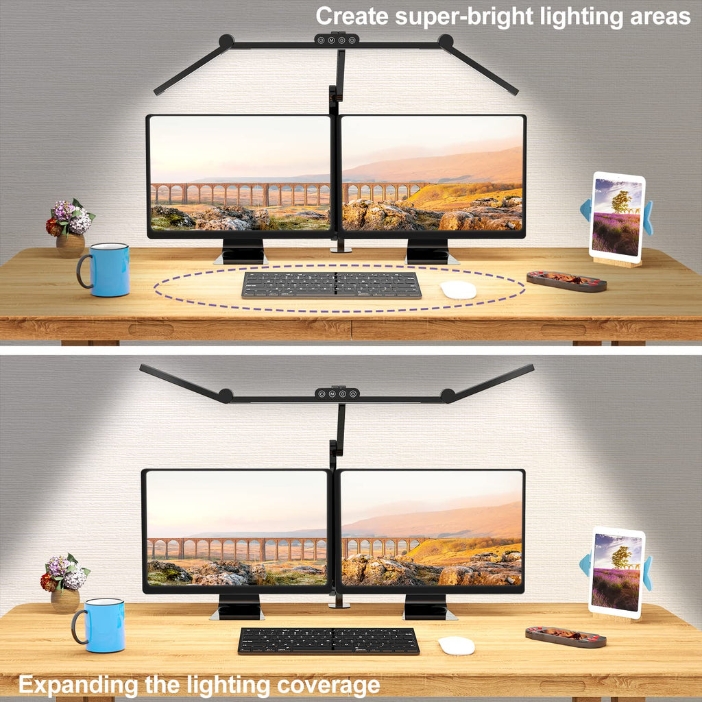 Led Desk Lamp with Clamp, Architect Desk Lamp with Atmosphere Lighting, 24W Ultra Bright Auto Dimming Computer Light
