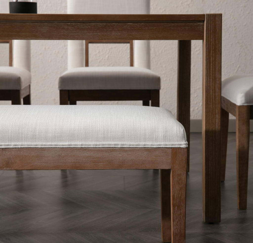 Linen Dining Bench Upholstered Entryway Bench Farmhouse Shoe Bench Seat Ottoman Living Room Bedroom End of Bed Dining