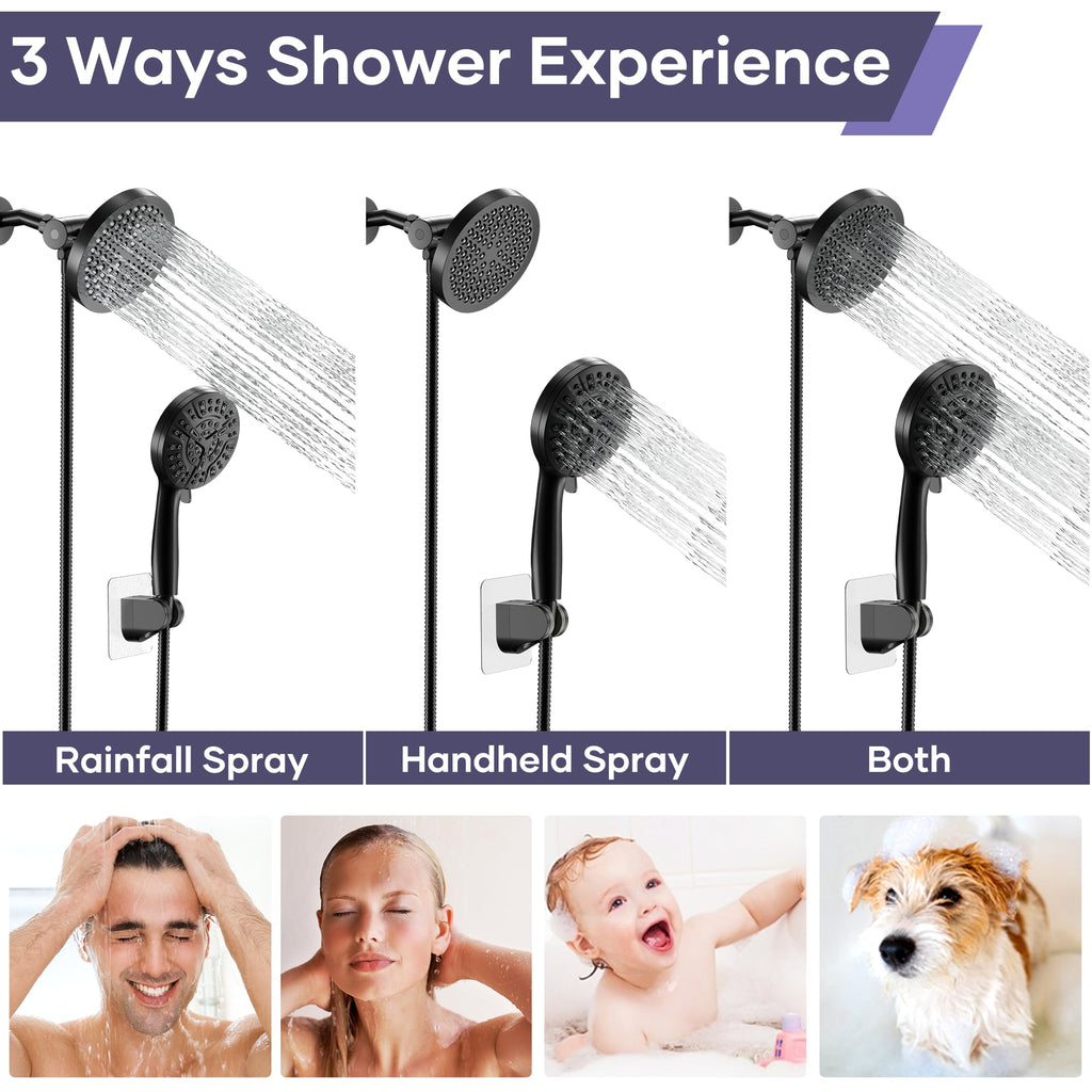 Shower Head with Handheld Spray Combo, Dual Rain Shower Head-Black