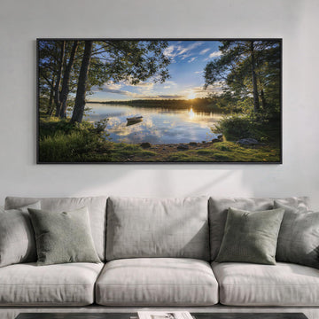 Large Framed Sunrise Lake Landscape Wall Art, 60x30 Inch