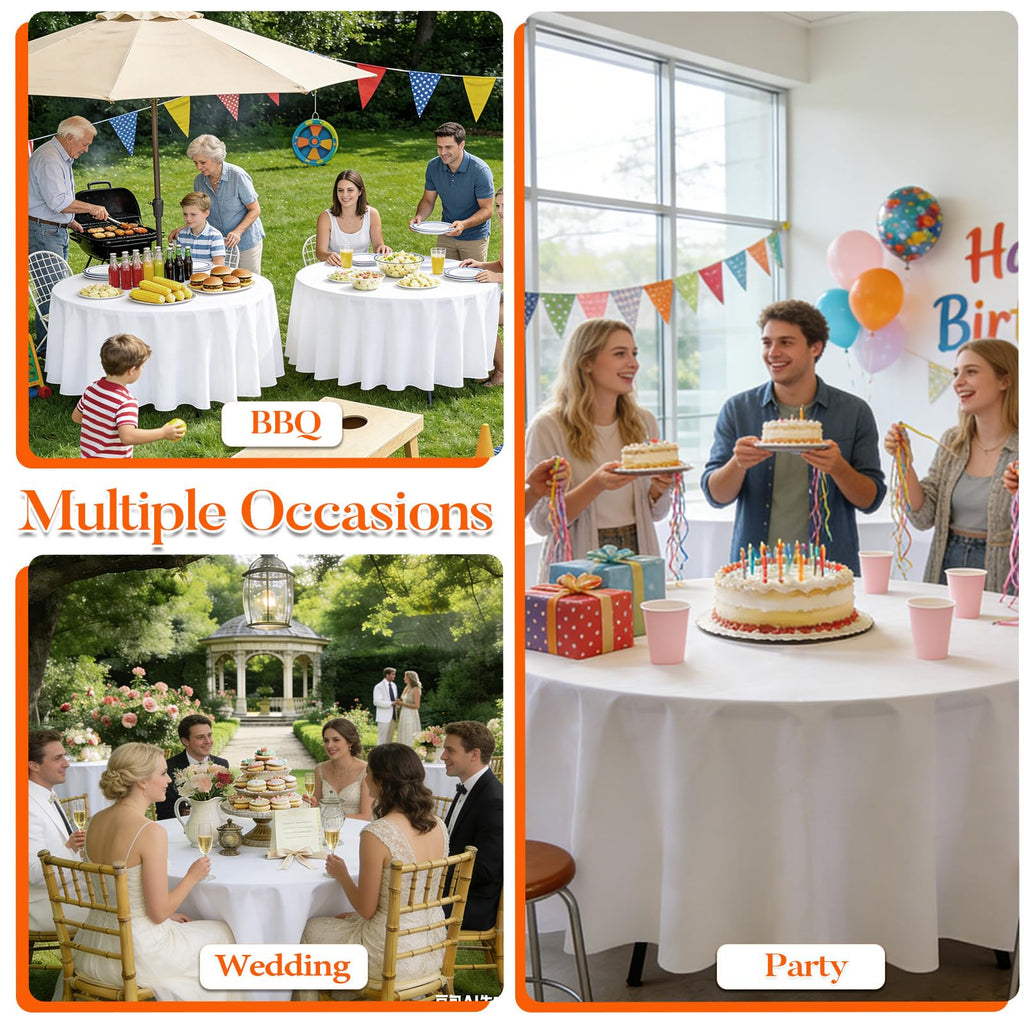 10 Pack Round Tablecloth 90 Inch White for 36"-72" Table