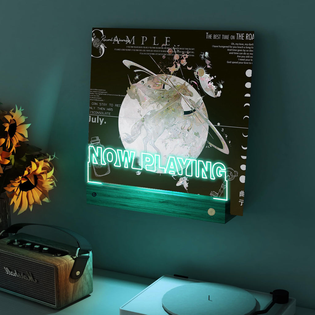 Now Playing Vinyl Record Wall Mount, Vinyl Wall Mount with 16 Changing Color Lights, Wooden Acrylic Holder for LP