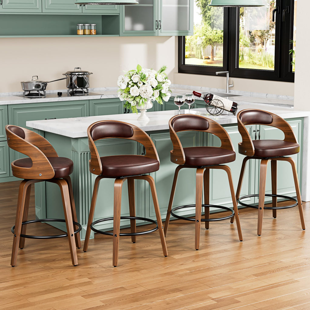 Bar Stools Set of 2, 26" Bentwood Counter Height Barstools, Brown