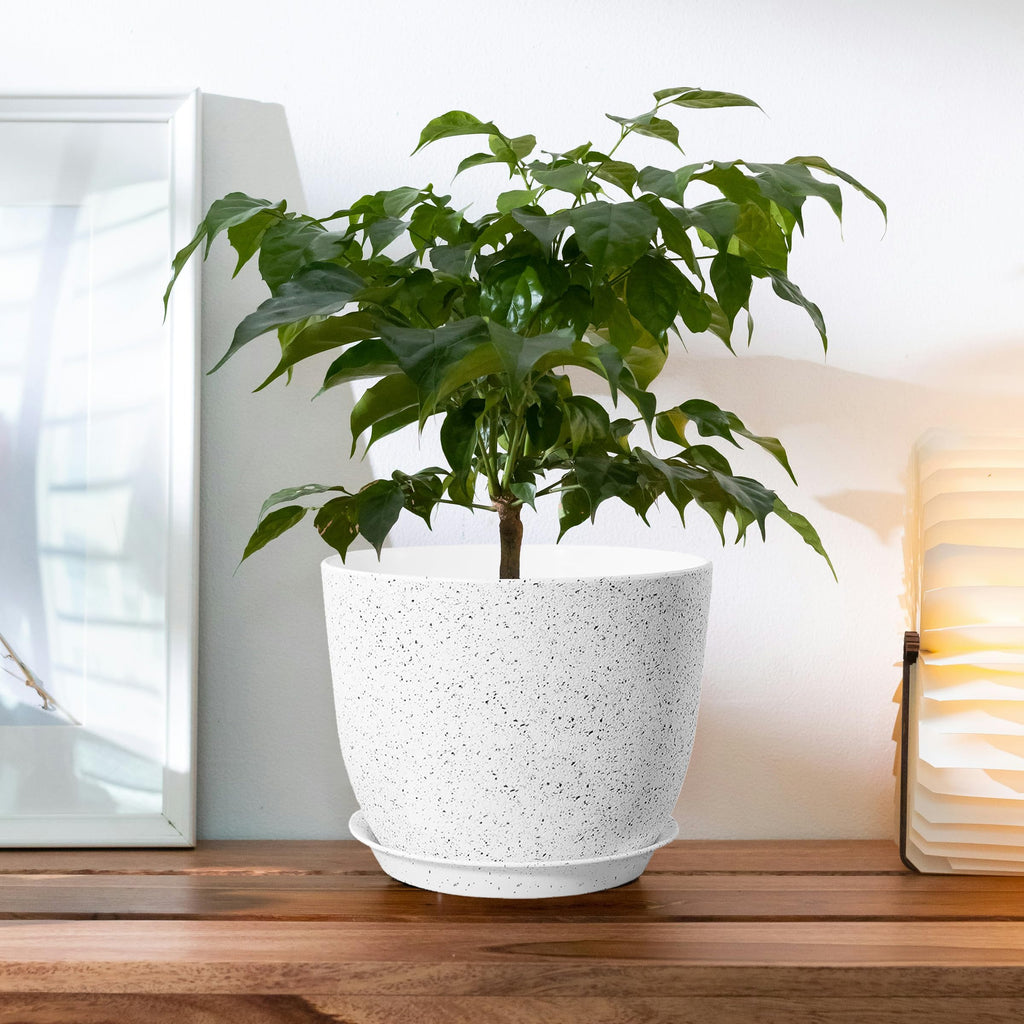2Pack Large Indoor Planter Pot 12 Inch Plant Pot, Modern Flower Pots for Out Door Plants, Speckled White Plastic