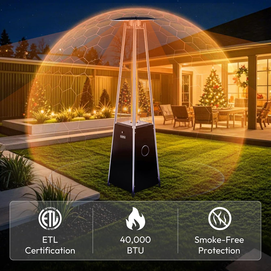 Outdoor Pyramid Patio Heater, 40,000 BTU Propane Patio Heater with Glass Tube, Pulse Ignition & Triple Safety