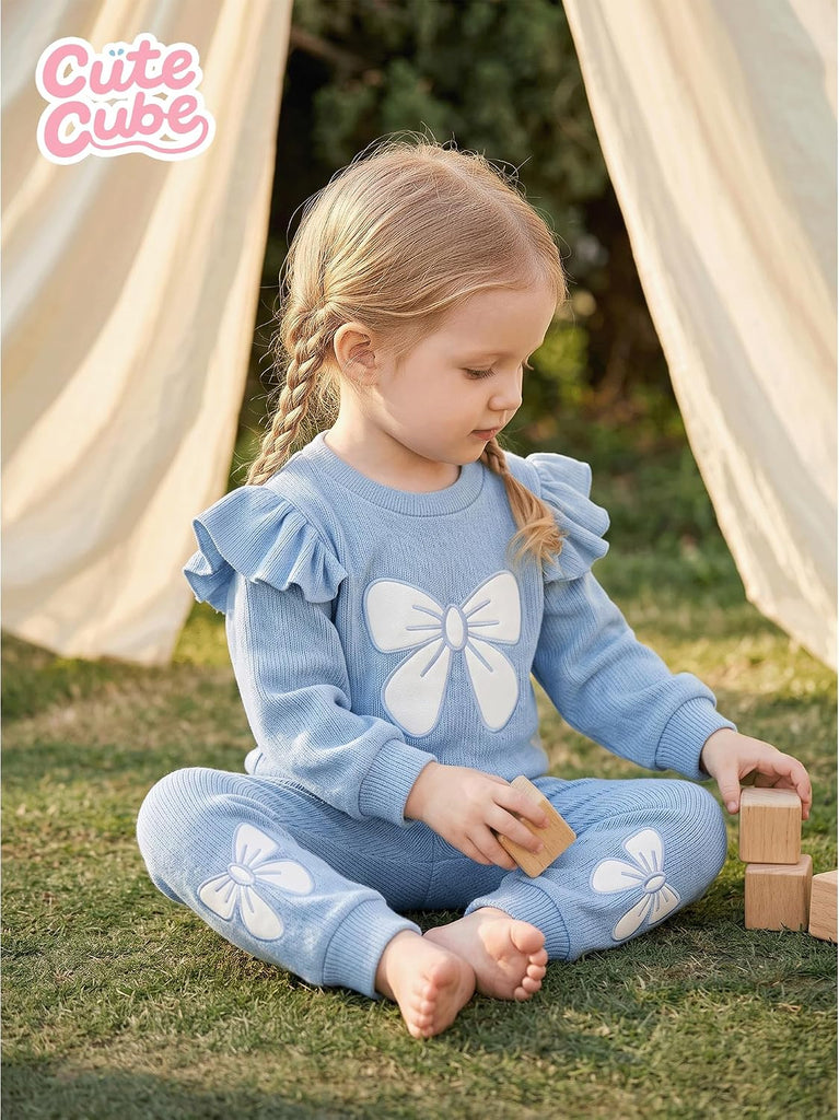 Baby Girls 2 Piece Outfit Toddler Gir Ribbed Knit Sweatshirt Pants Set