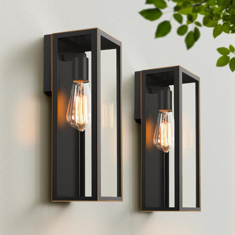 2-Pack Outdoor Wall Lanterns, Exterior Waterproof Outdoor Lights with Glass Shades, Bronze Porch Lights Wall Mounted