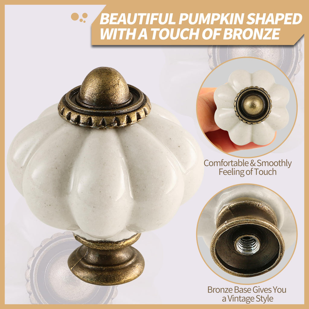 12pcs Ceramic Pumpkin Knobs - Antique White