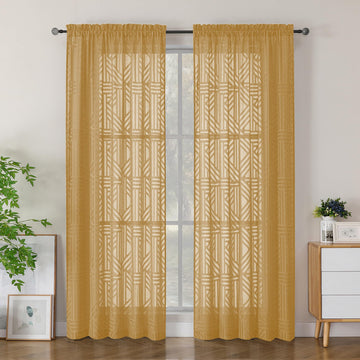Gold Semi Sheer Curtains 84 Inches Long 2 Panels