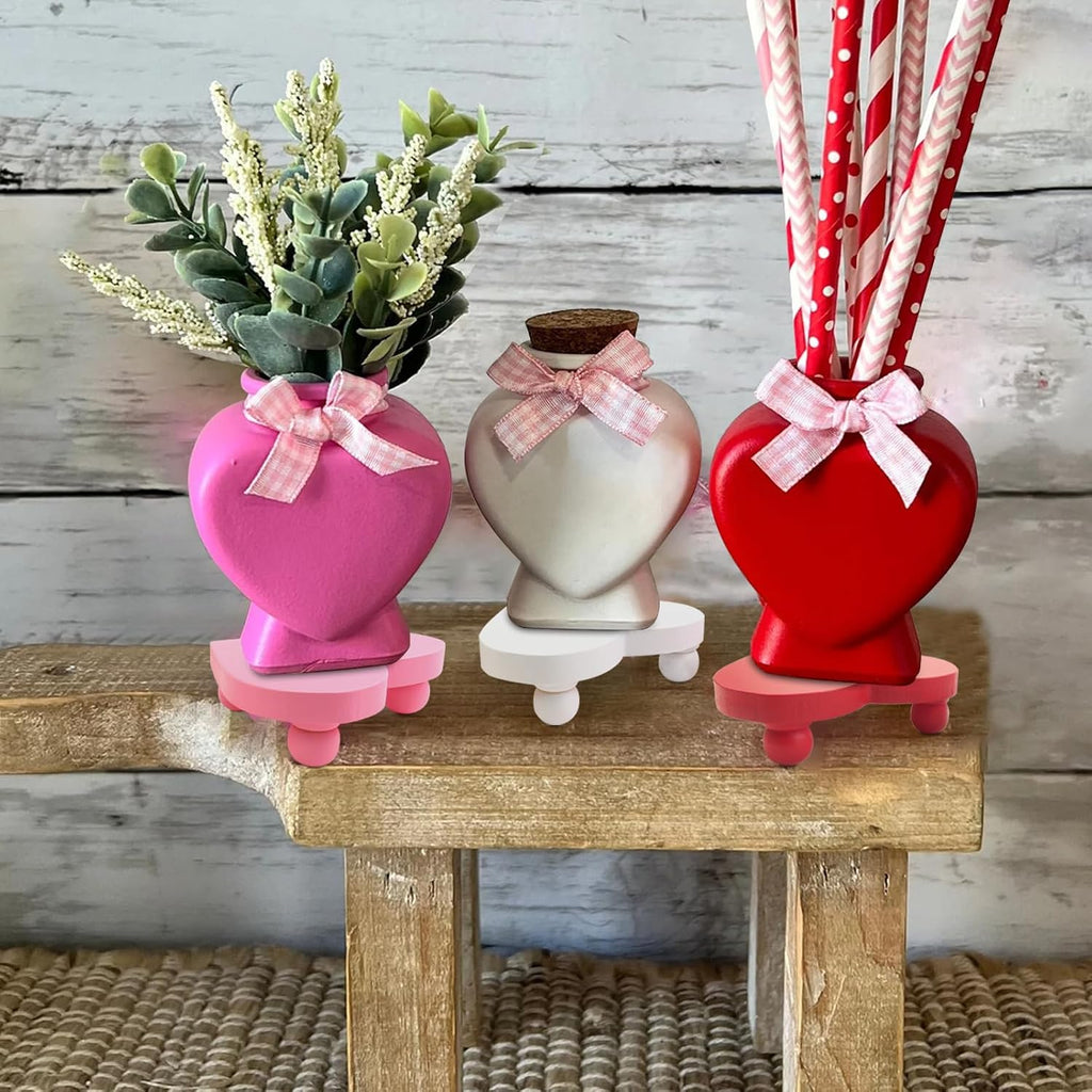 Heart Risers Valentine's Day Tiered Tray Decors Love Day Mini Risers Pink White Red Farmhouse Home Decor - Set of 3