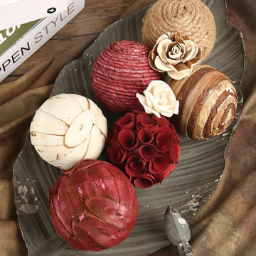 Decorative Bowl & Vase Filler Balls Decor PCS Natural Tone Rattan Wicker Balls Centerpieces Decoration - Set of 6