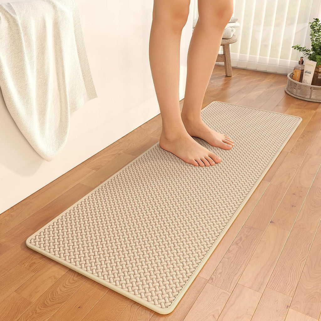 Bathroom Runner Non Slip, Foam Weave Texture Bath Mat, Brown 16x47 | Quick Dry, Rubber Backing, Super Absorbent