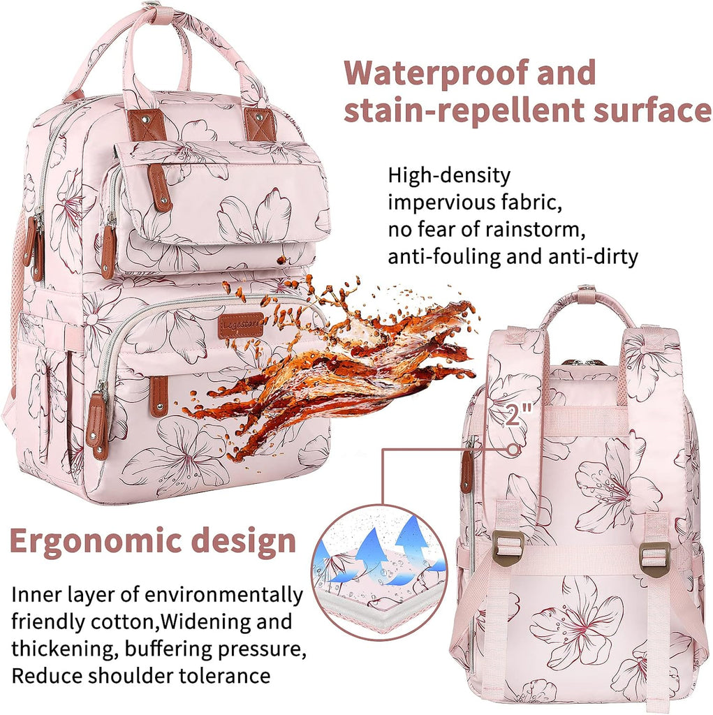 Diaper Bag Backpack, Baby Girl Diaper Bag for Mom, Large Pink Floral Diaper Bag Backpack for Girls, Waterproof Mom