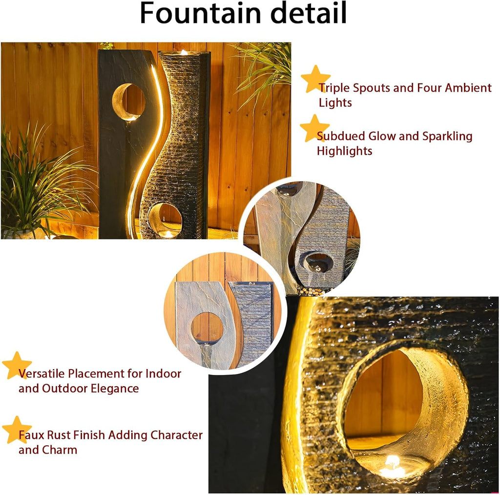 47 inches Water Fountain Outdoor Garden - Waterfall Indoor Modern Large Freestanding Water Feature Fountains Faux Rust