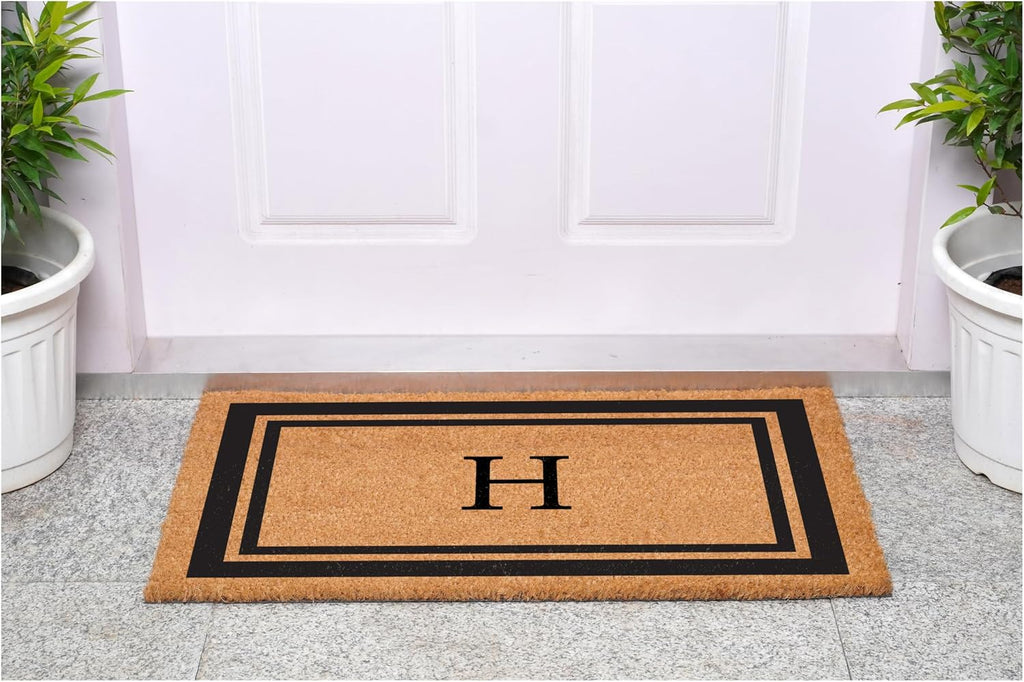 152962436H Black Border 24" x 36" Monogram Doormat, (Letter H)