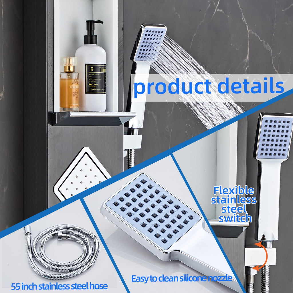 Shower Panel Tower System with Storage- Brushed Black
