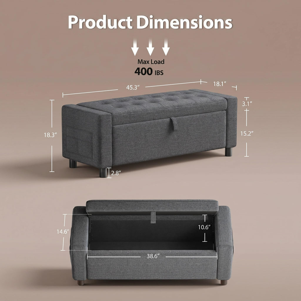 Upholstered Bench Rectangle Ottoman with Storage Modern Benches