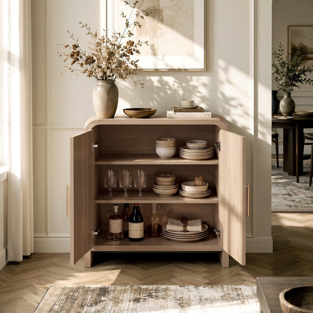 33.43" Modern Buffet Cabinet with Storage, Curved 2-Door Sideboard