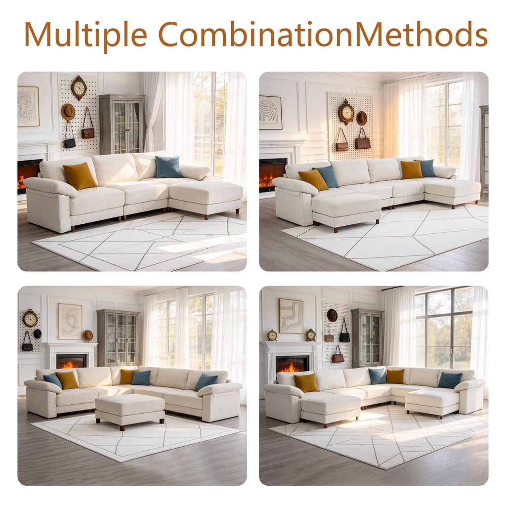 141'' Oversized L Shape Modular Cloud Sectional Sofa, Deep Seat Sofa, Beige