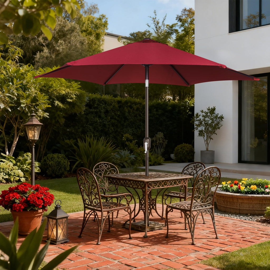7.5 ft Patio Umbrella, Yard Umbrella, Outdoor Market Umbrella with Push Button Tilt Crank, Burgundy