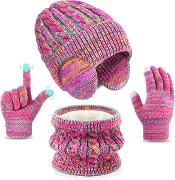 Kids Winter Hat Scarf Gloves Set Fleece Lined Beanie