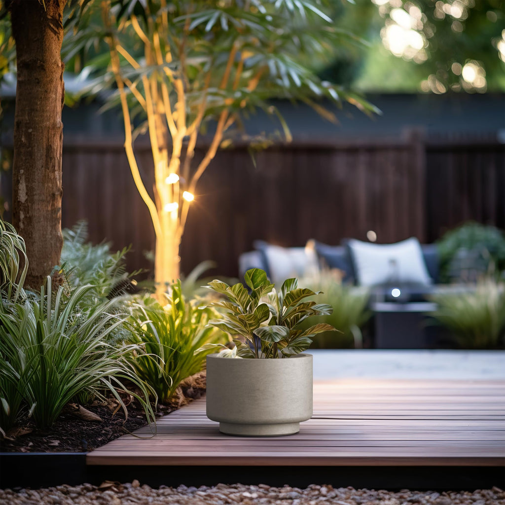 Accent Round Pedestal Weathered Concrete Planter 12.6" Dia, Outdoor