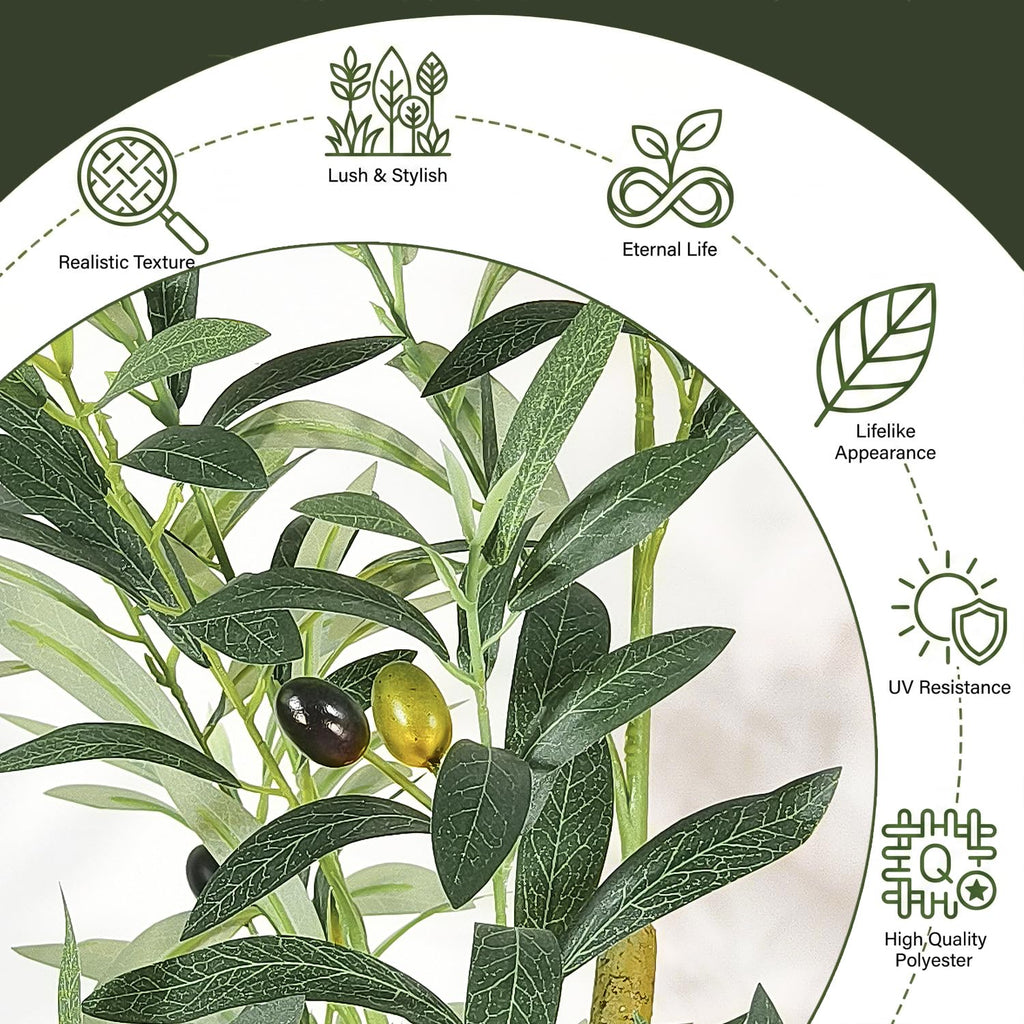 Olive Trees Artificial Indoor, 5FT Tall Faux Olive Tree with Lush Leaves and Lifelike Fruits, Artificial Plants in